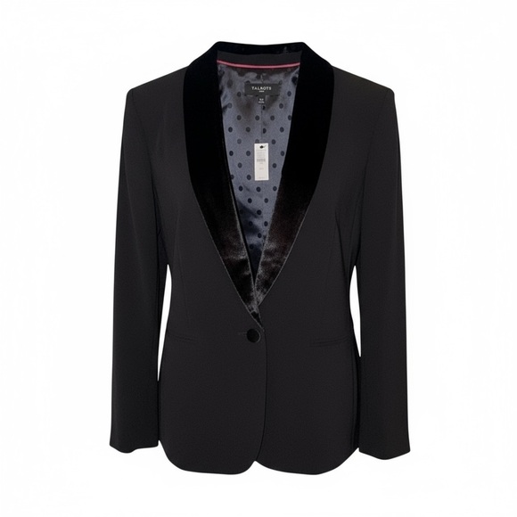 NWT TALBOTS STRETCH CREPE TUXEDO BLAZER - Black Velvet 16W - Picture 2 of 16